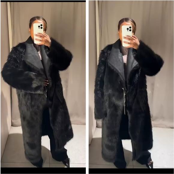 Zara Reversible Faux Fur Double Faced Coat Black - Picture 3 of 16